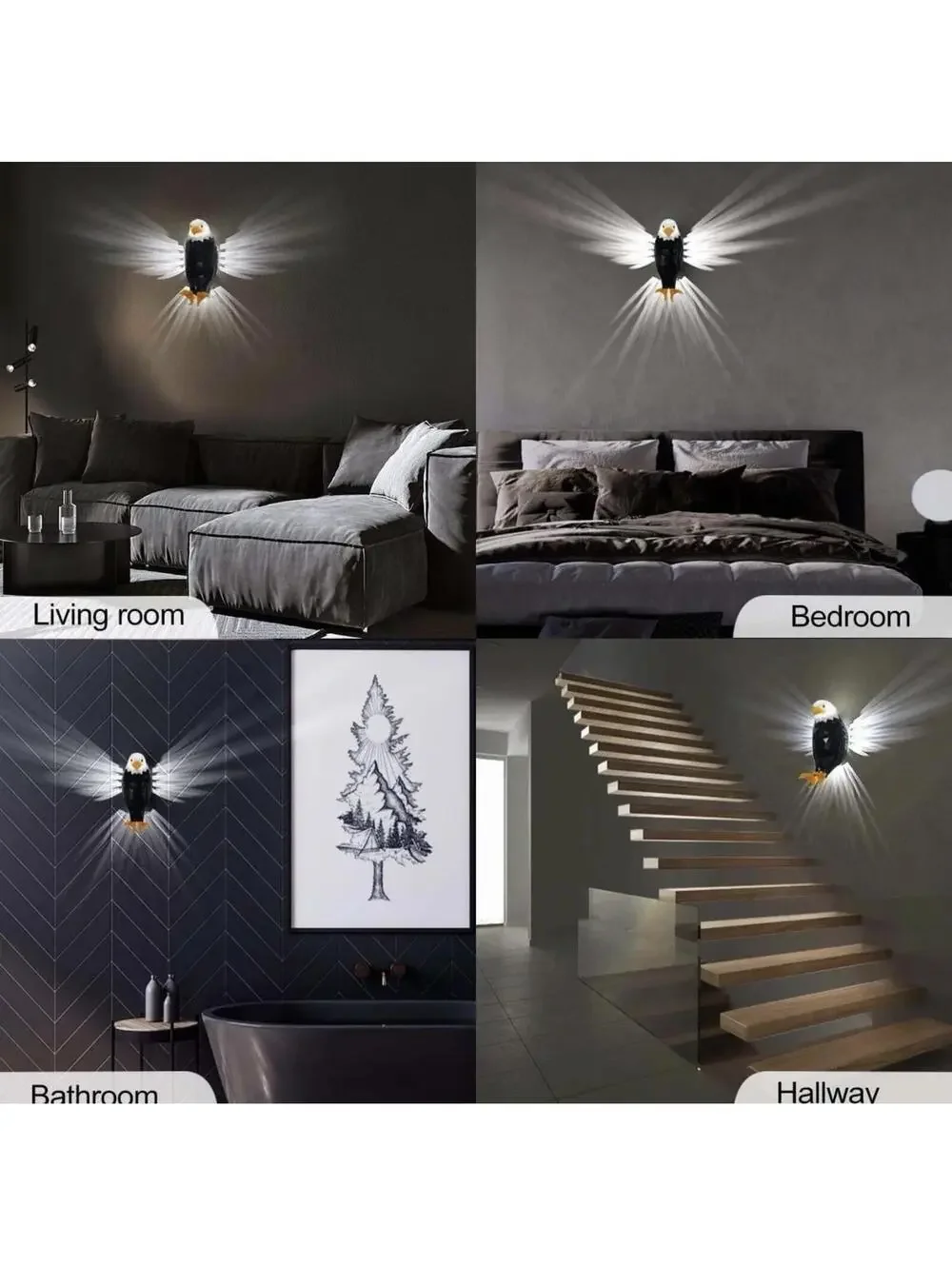 Bald American Eagle Wall Light with Remote Control Magnetic Wall Night Lamp